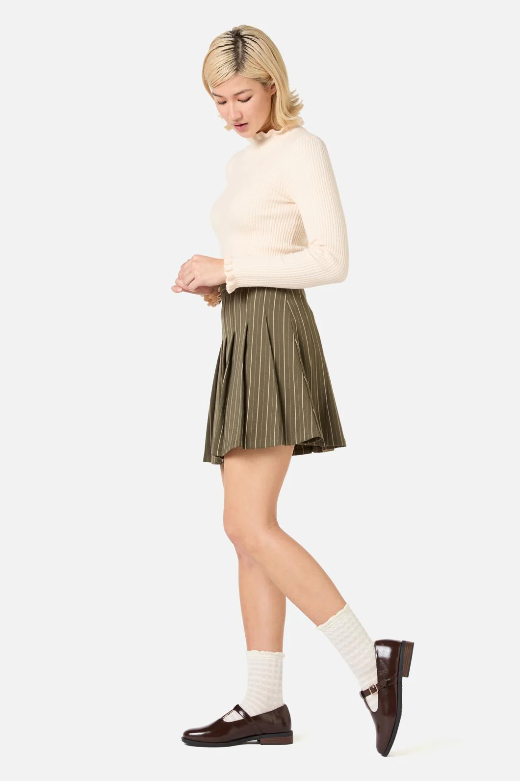 Abby Pinstripe Pleat Skirt - Image 3
