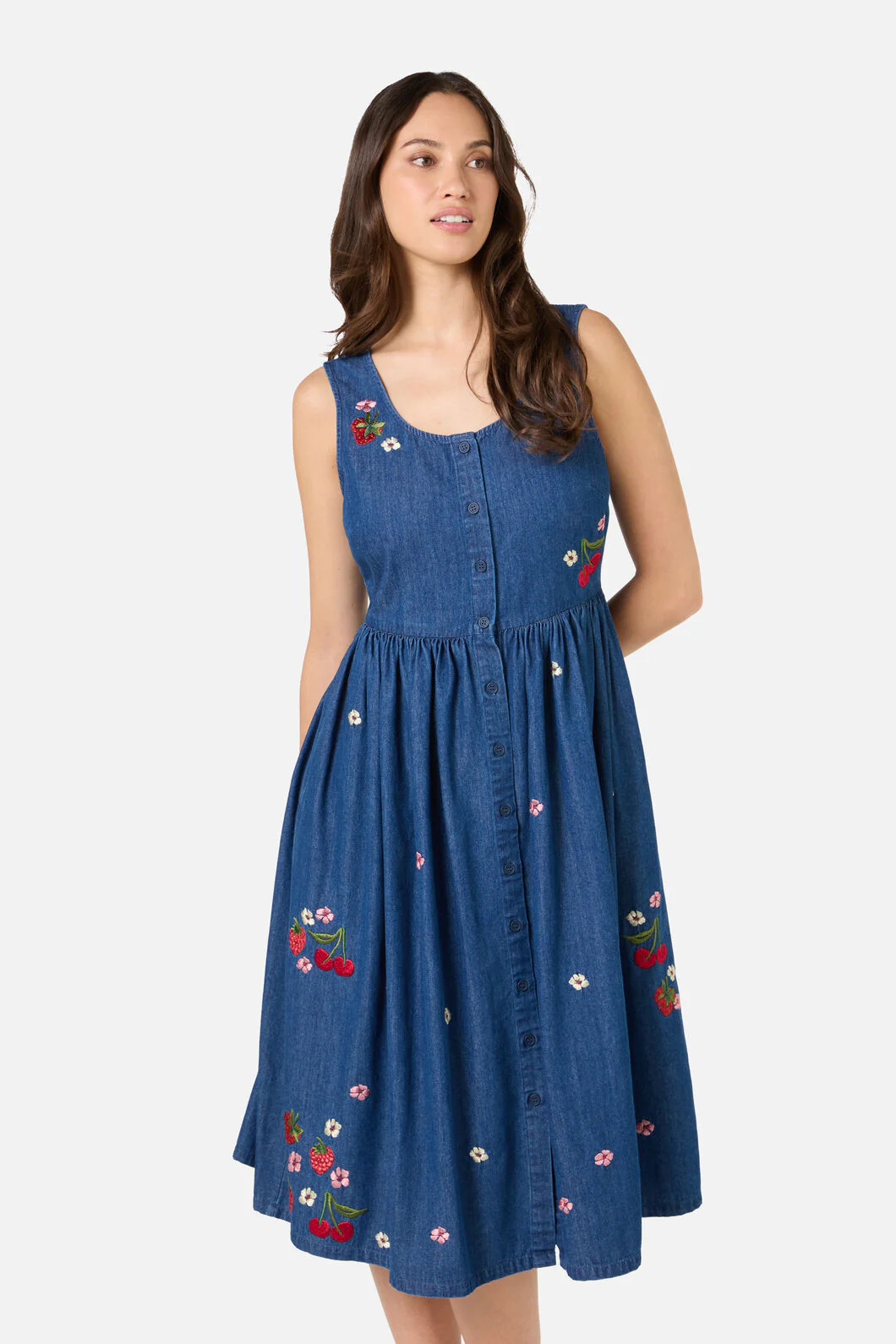Berry Bloom Emb Denim Dress - Image 4