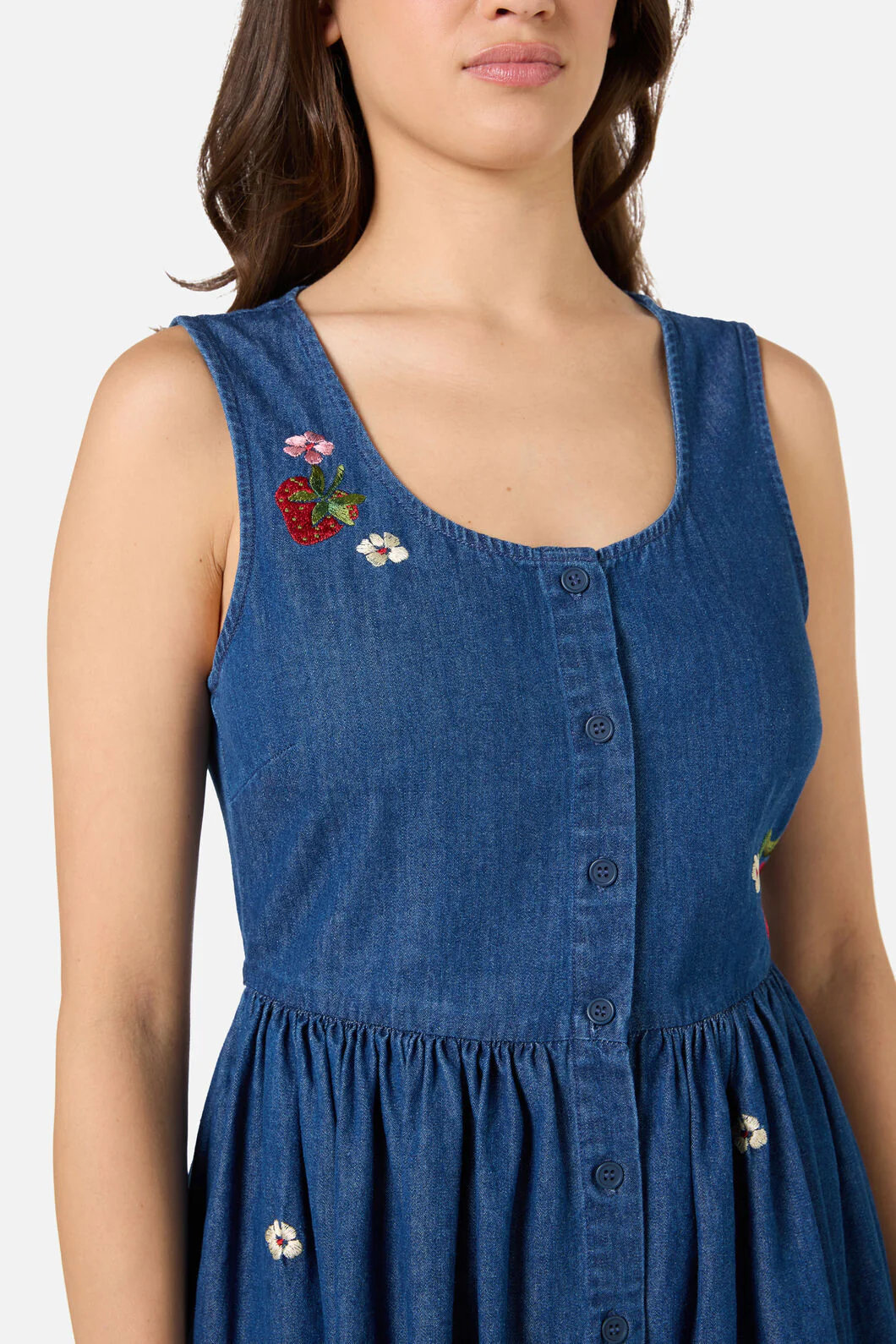 Berry Bloom Emb Denim Dress - Image 5