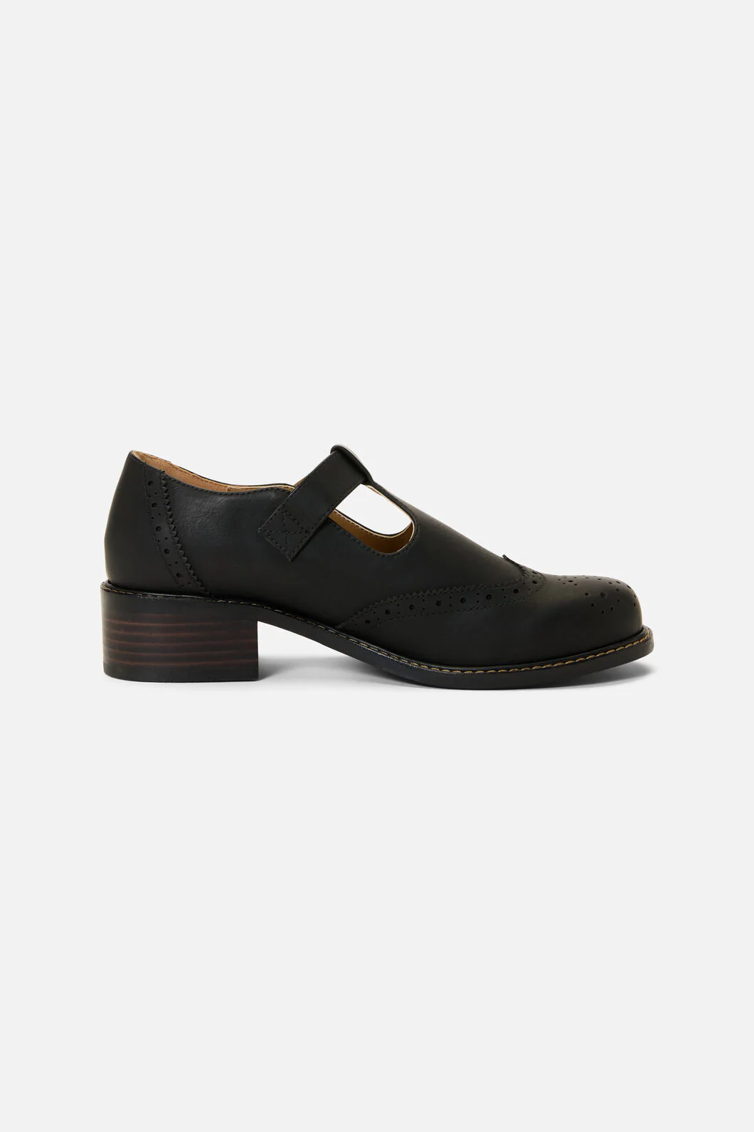 Black T Bar Brogue Shoe - Image 3