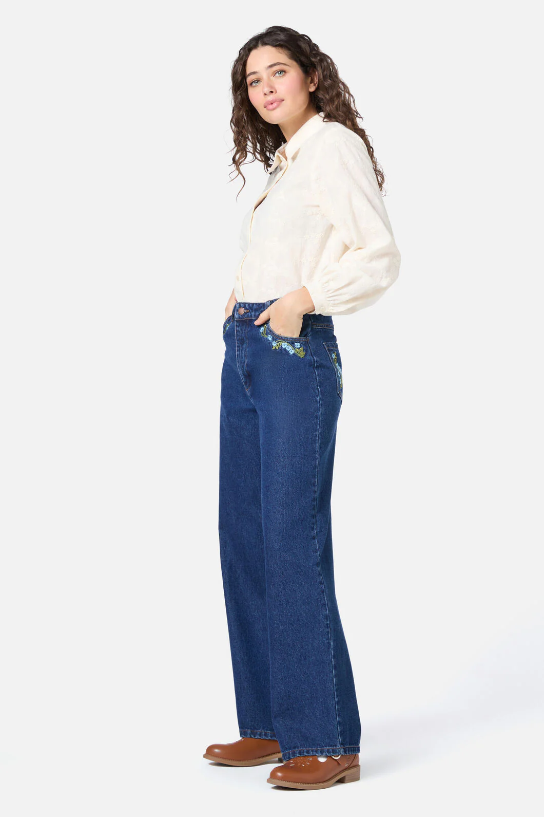 Blue Blooms Embroidered Jean - Image 3
