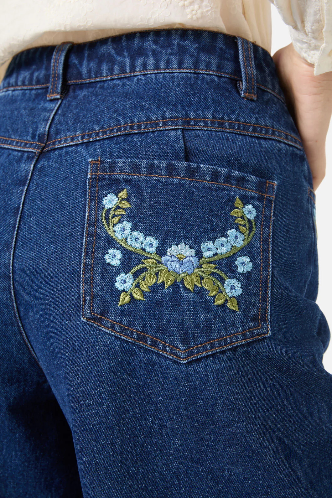 Blue Blooms Embroidered Jean - Image 5