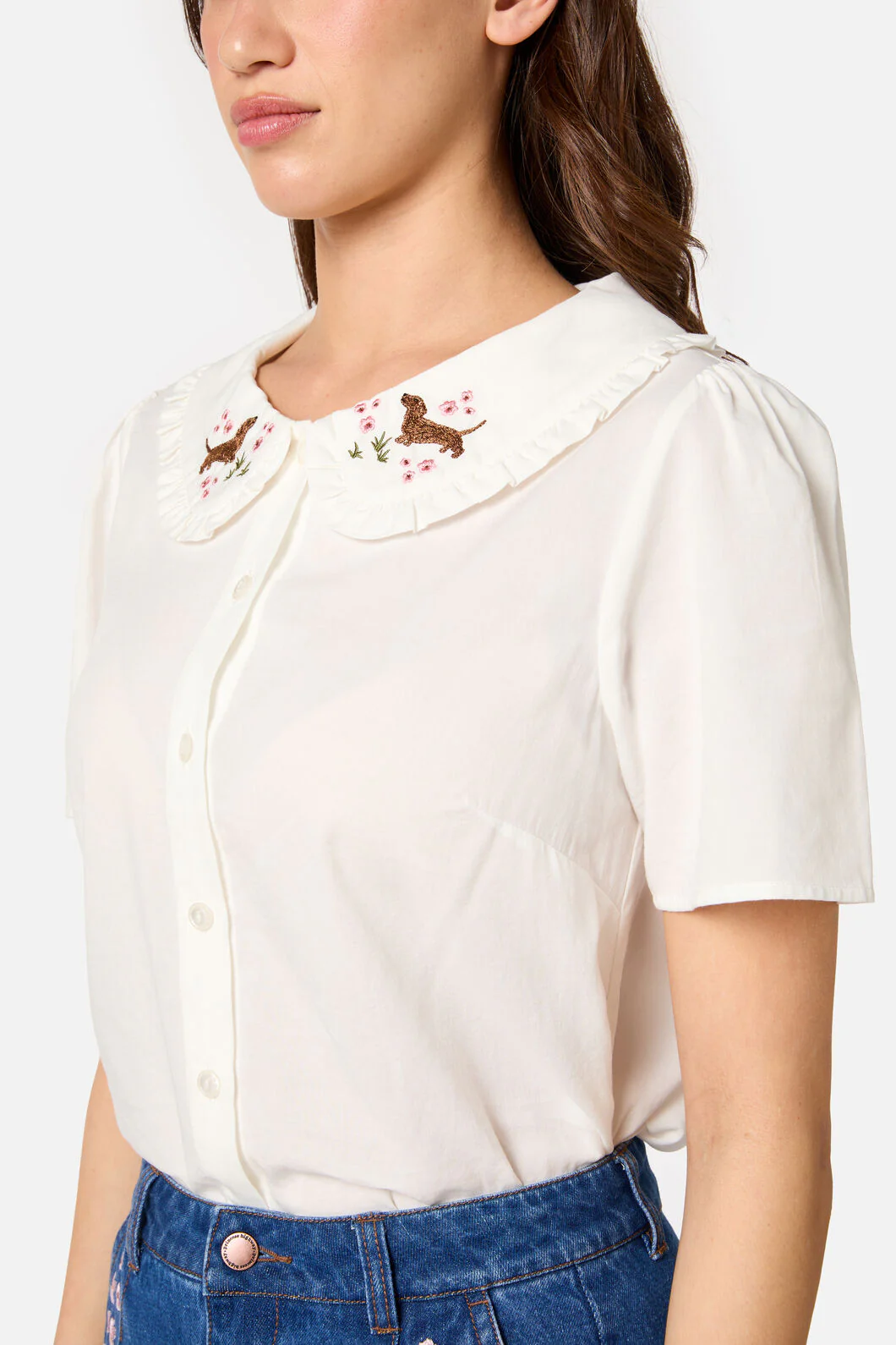 Cute Dogs Embroidered Blouse - Image 6