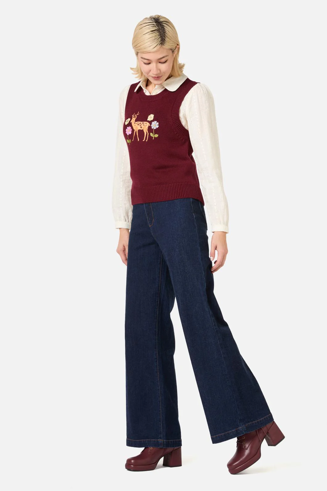 Deer Embroidered Knit Vest - Image 3