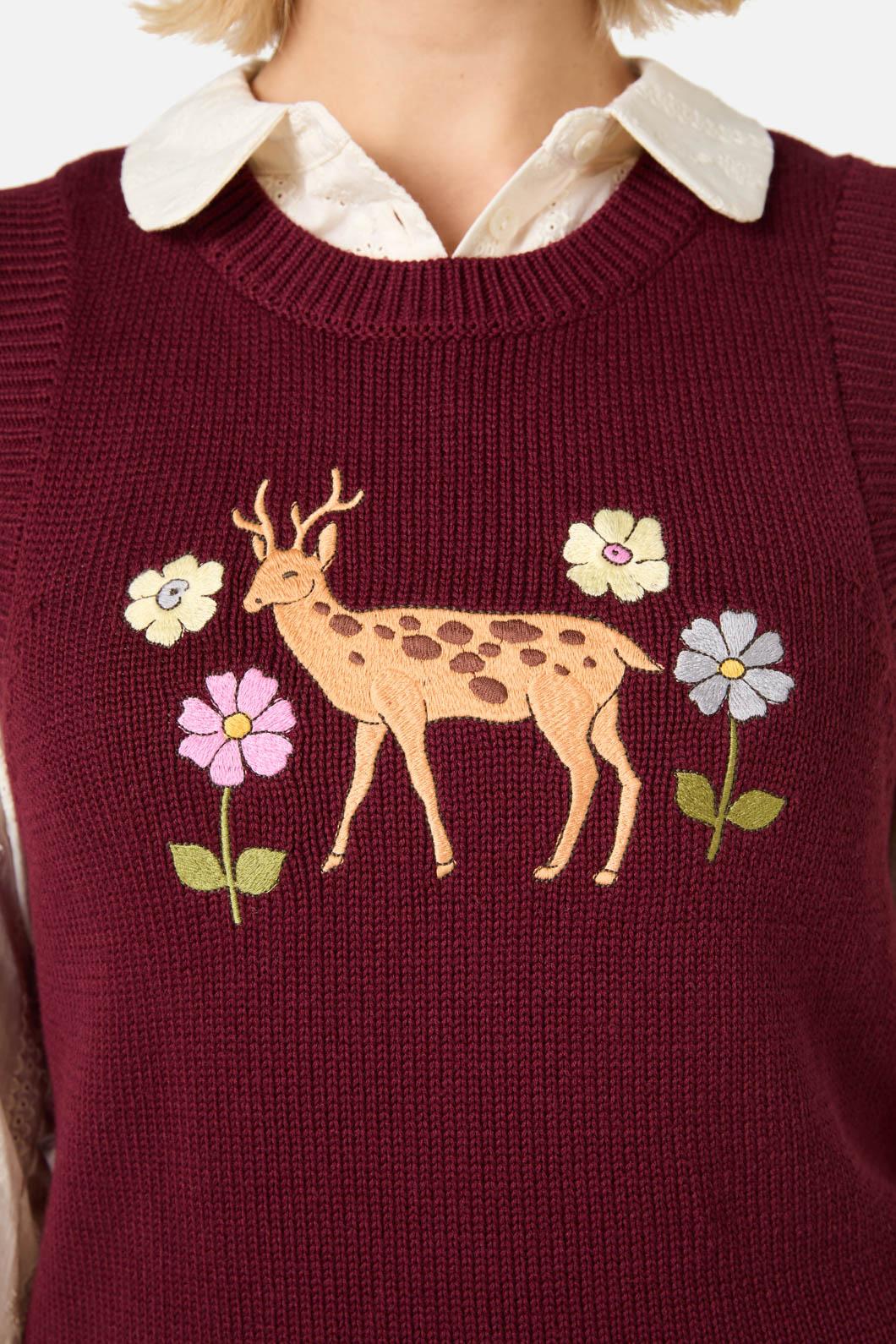 Deer Embroidered Knit Vest - Image 5