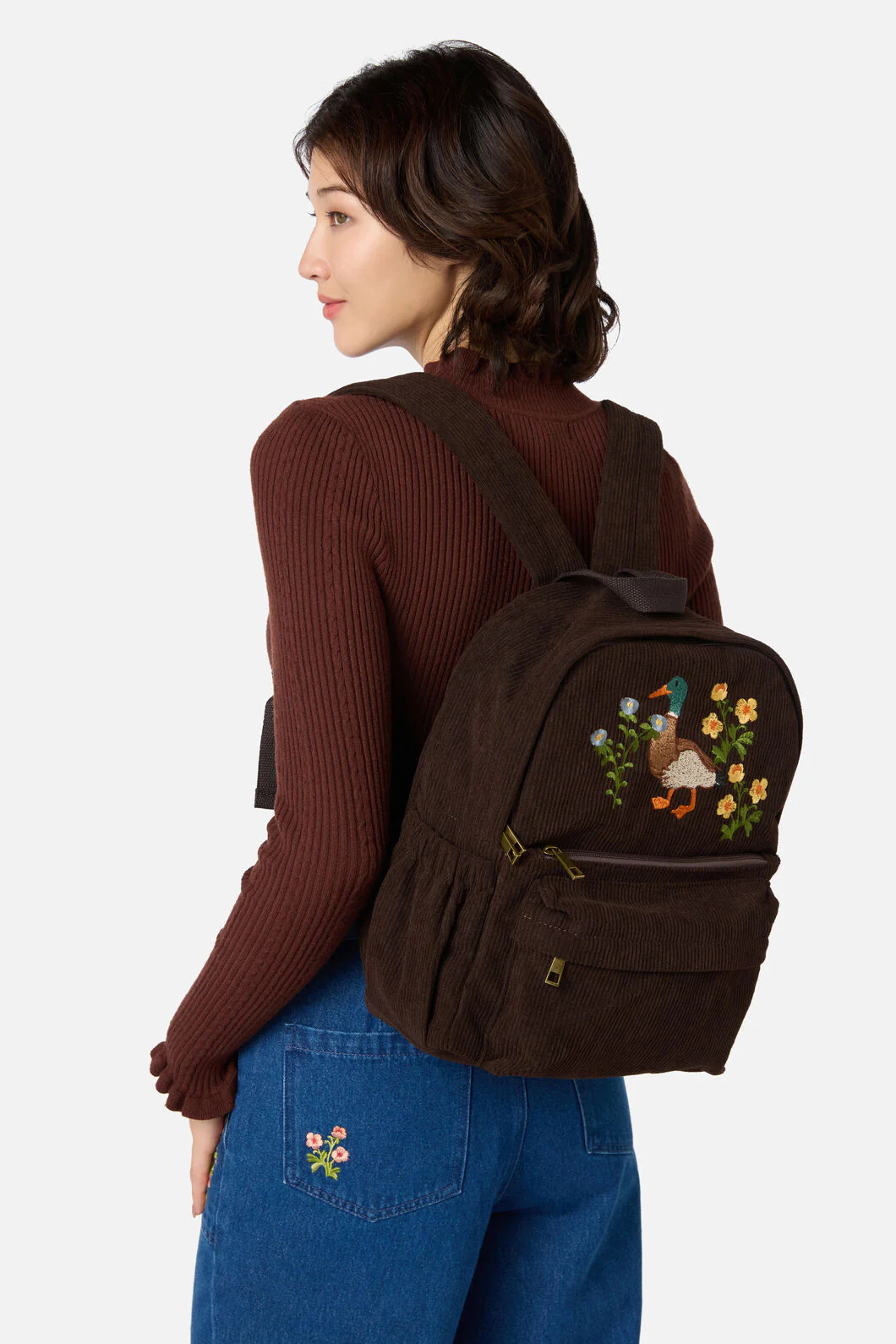 Duck Embroidered Cord Backpack - Image 4