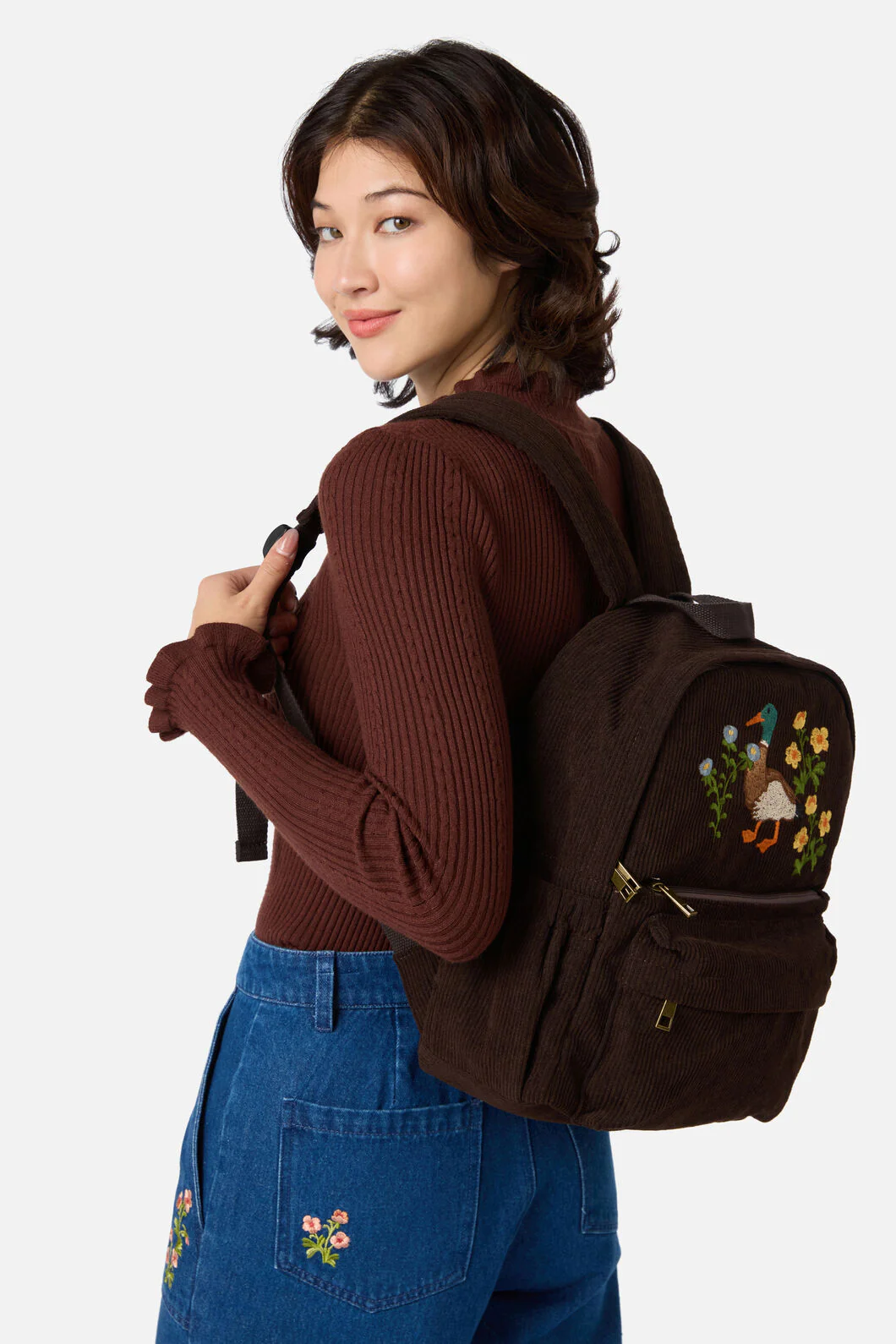 Duck Embroidered Cord Backpack - Image 5