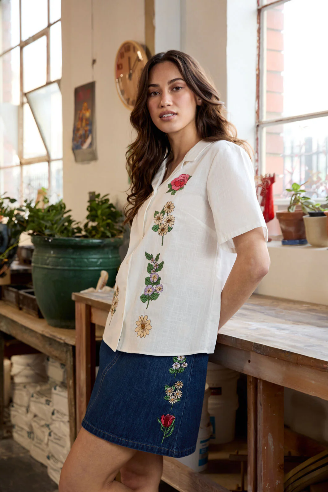 Fleur Embroidered Denim Skirt - Image 2