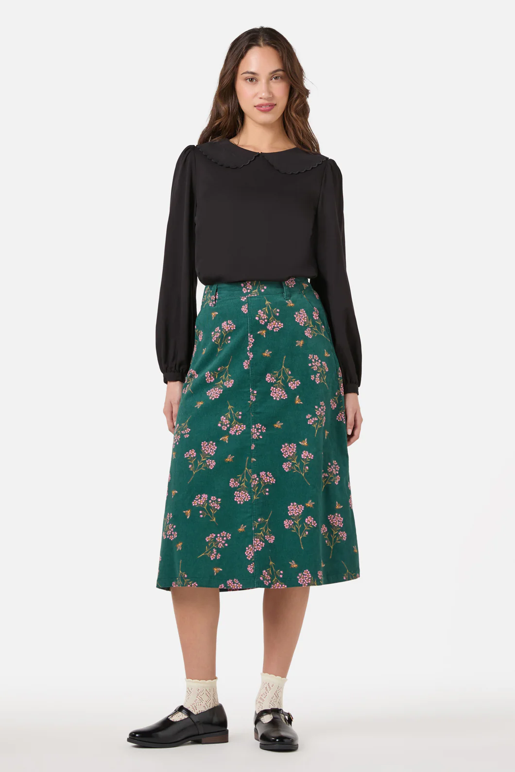 Flora Bee Cord Midi Skirt - Image 2