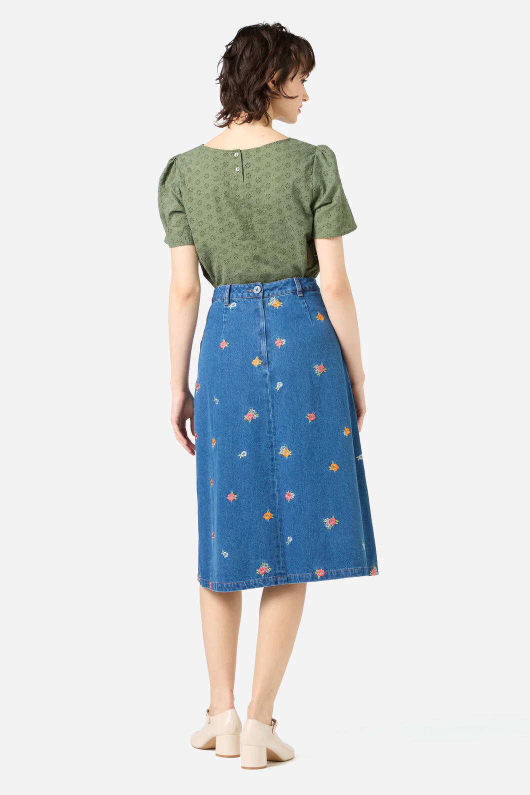 Floral Embroidered Denim Skirt - Image 5