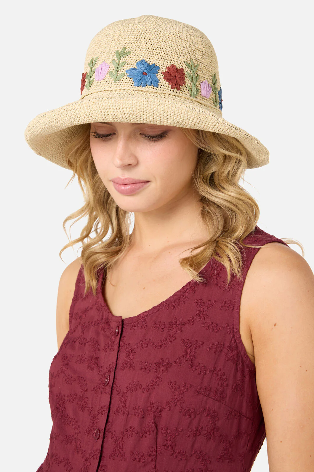 Floral Embroidered Sun Hat - Image 2