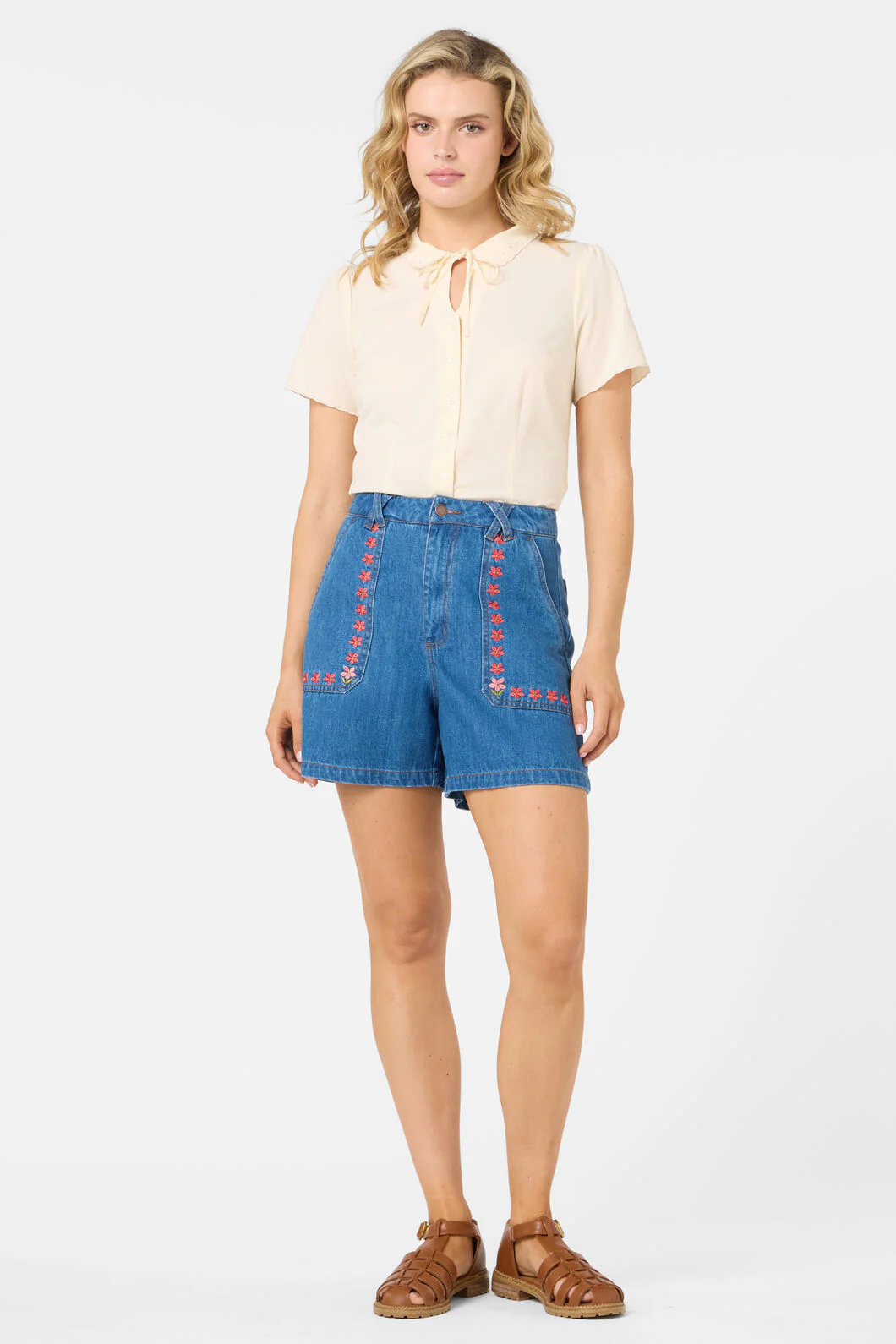 Flower Girl Embroidered Shorts
