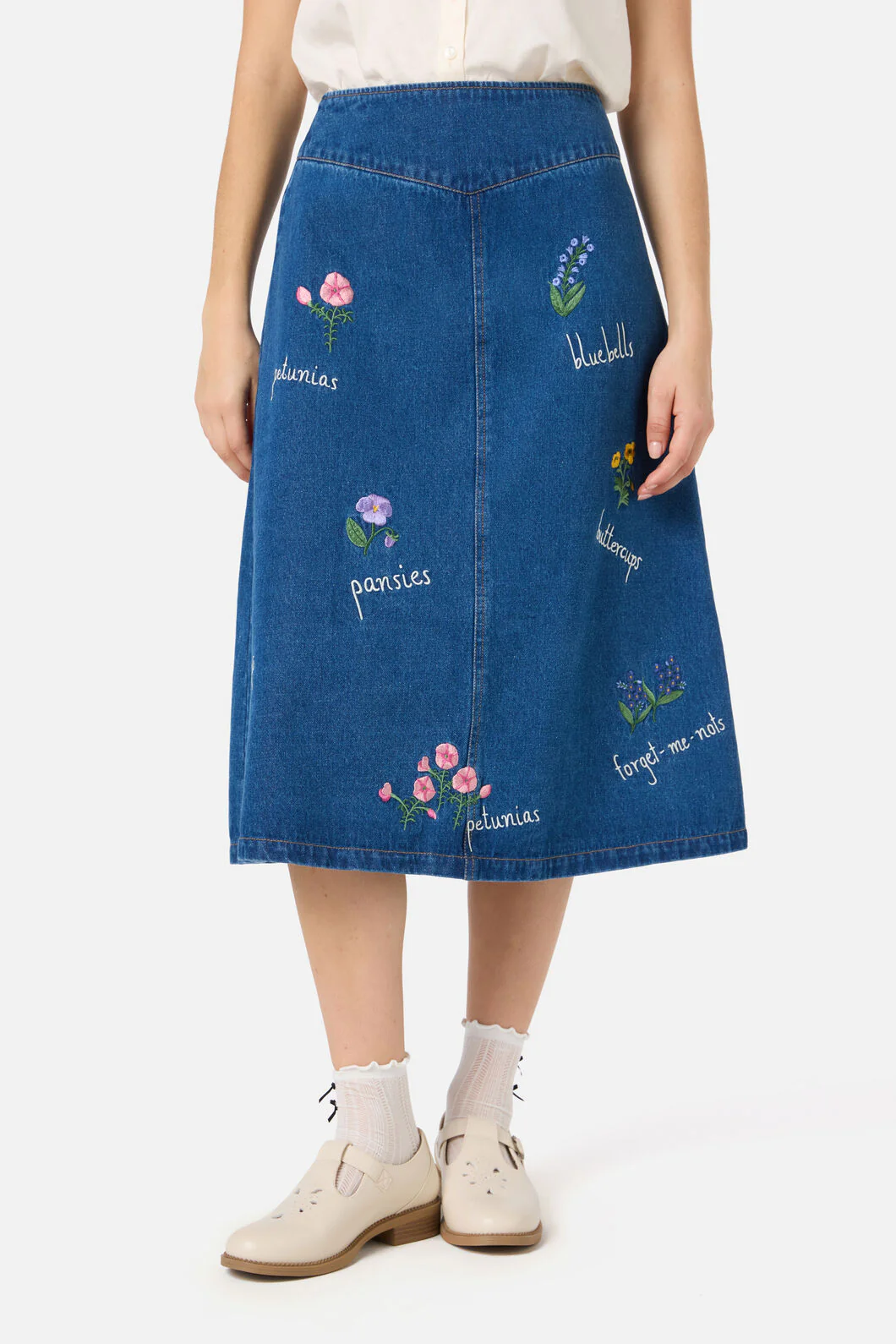 Flower Patch Emb Denim Skirt - Image 2