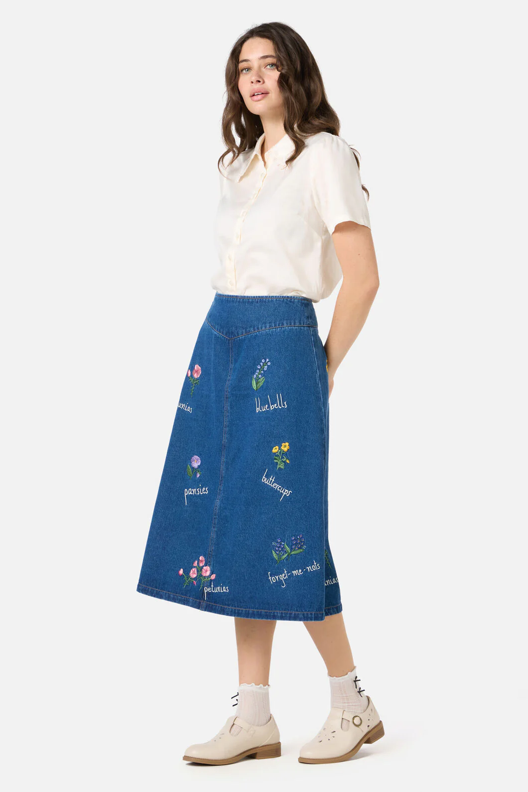 Flower Patch Emb Denim Skirt - Image 3
