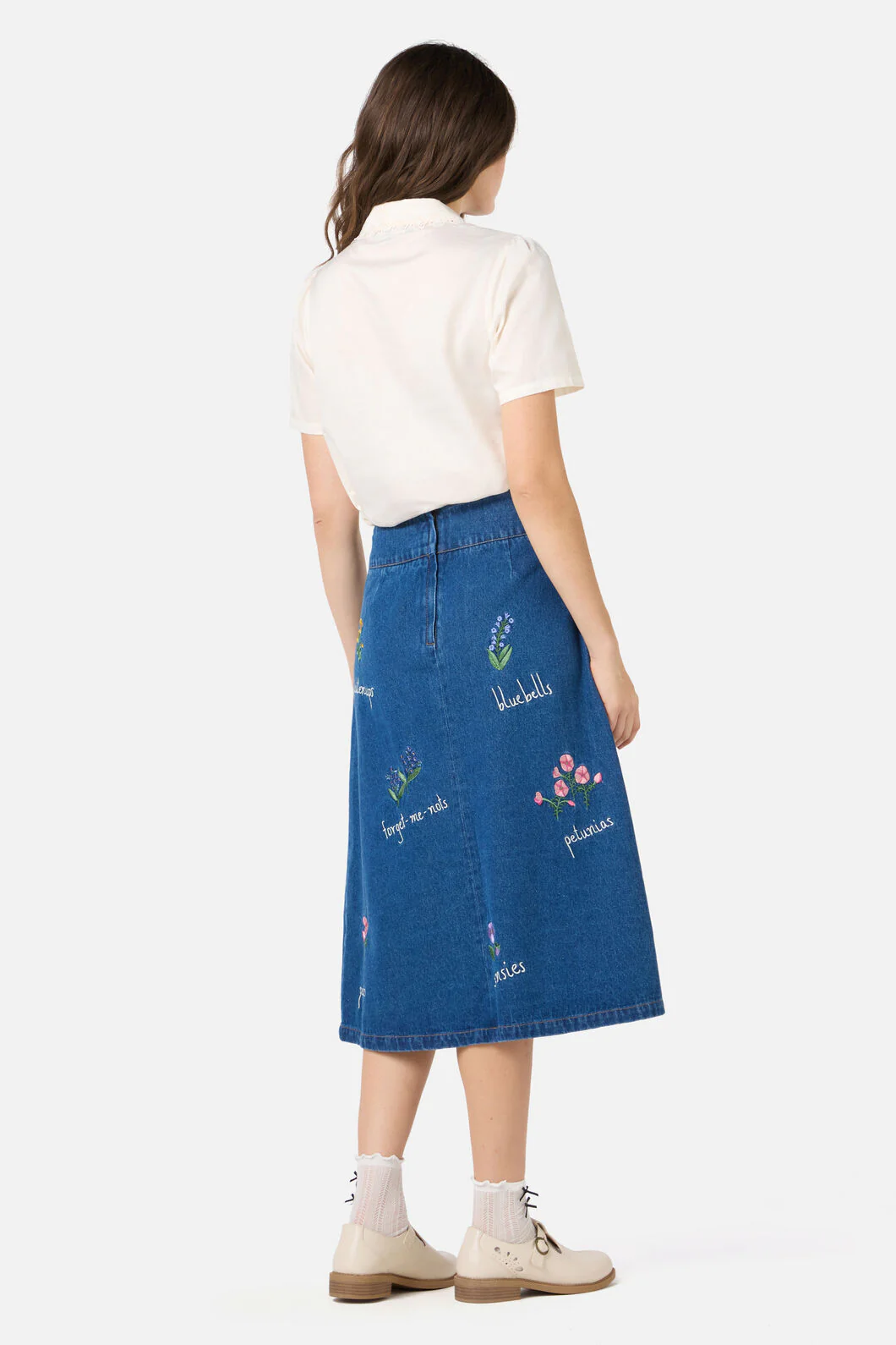 Flower Patch Emb Denim Skirt - Image 4