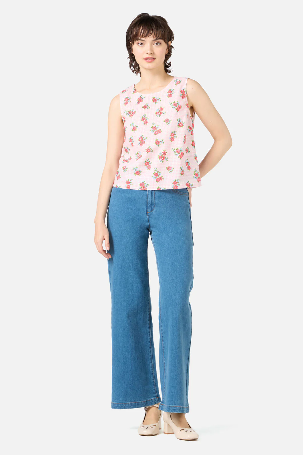 Gingham Floral Shell Top - Image 2