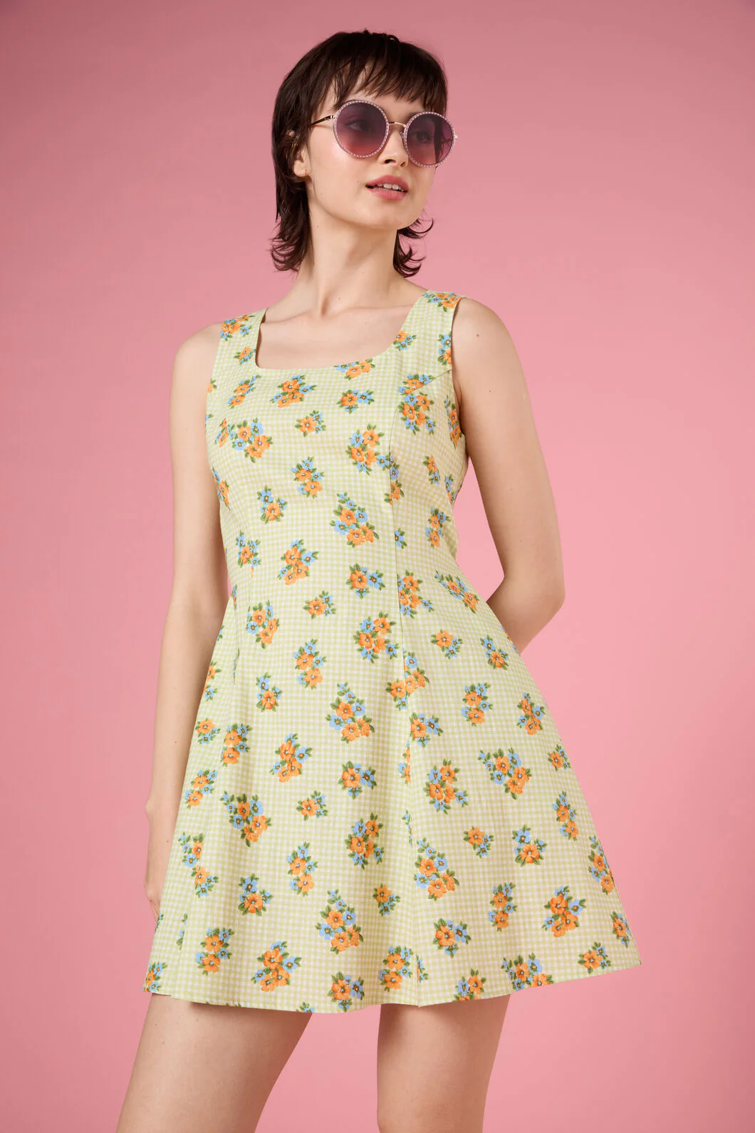 Gingham Floral Shift Dress - Image 5