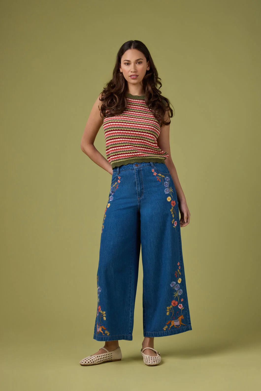 Horse & Flower Emb Jean