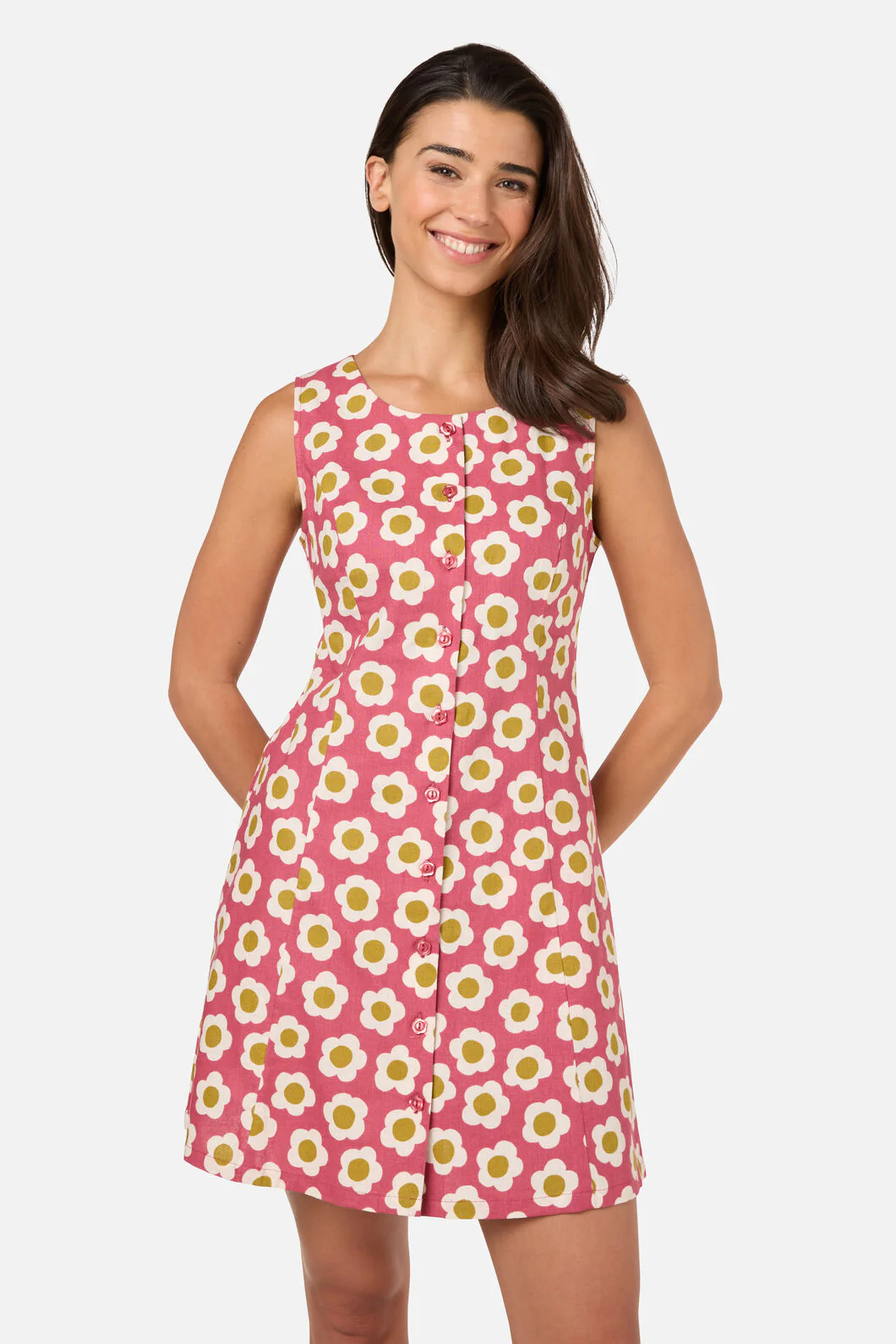 Janie 60'S Button Mini Dress