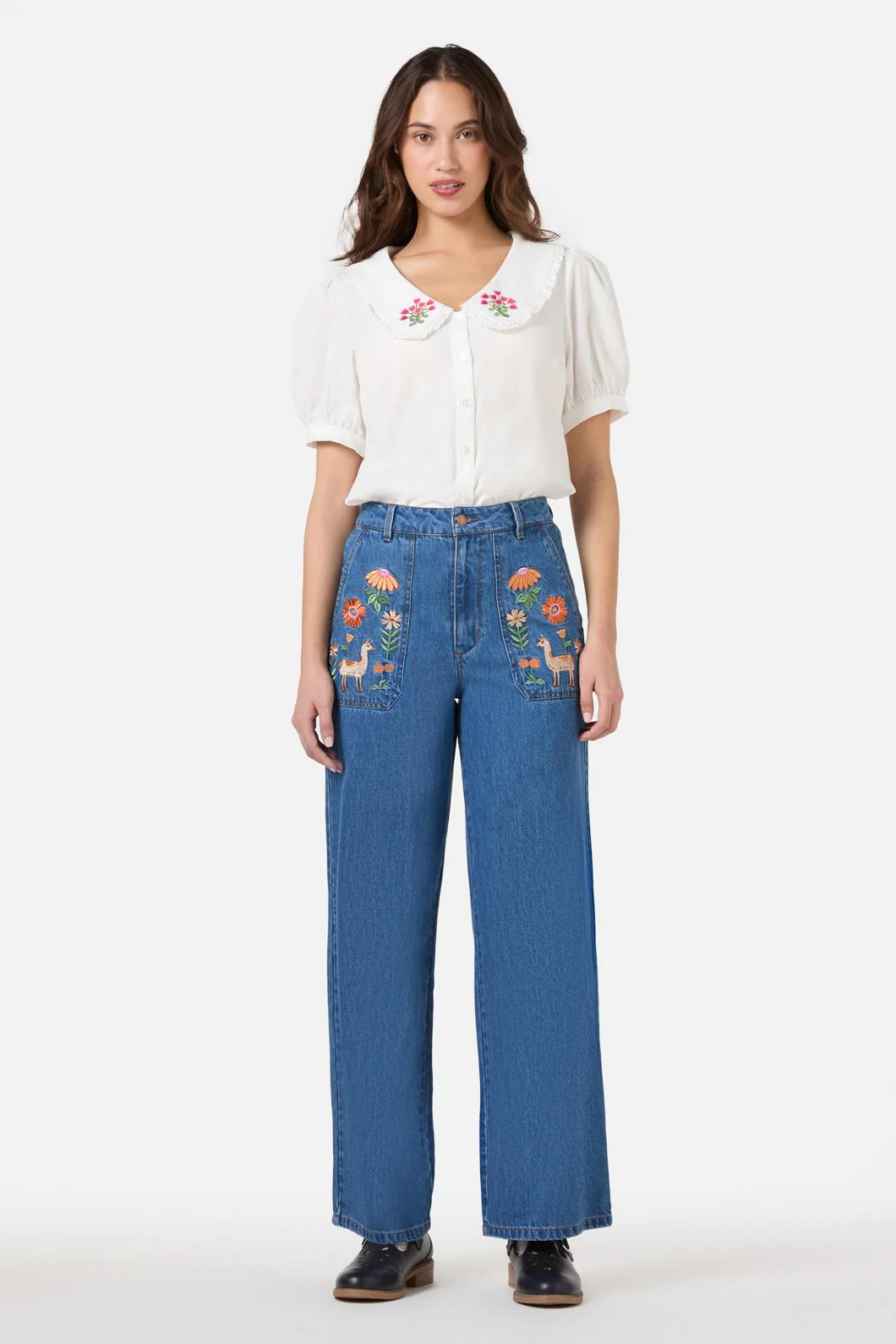 Llama Embroidered Denim Jean - Image 2
