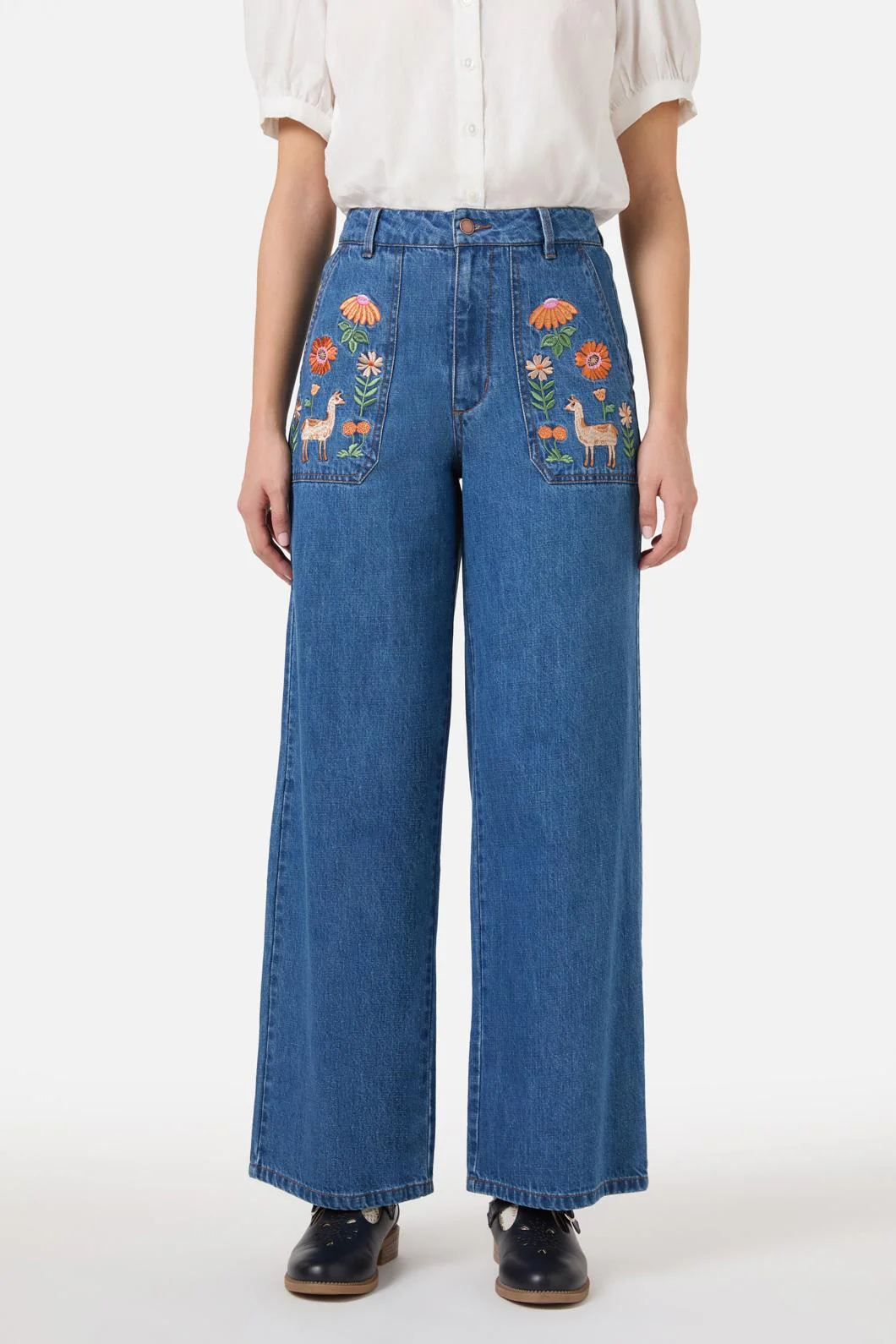 Llama Embroidered Denim Jean - Image 3
