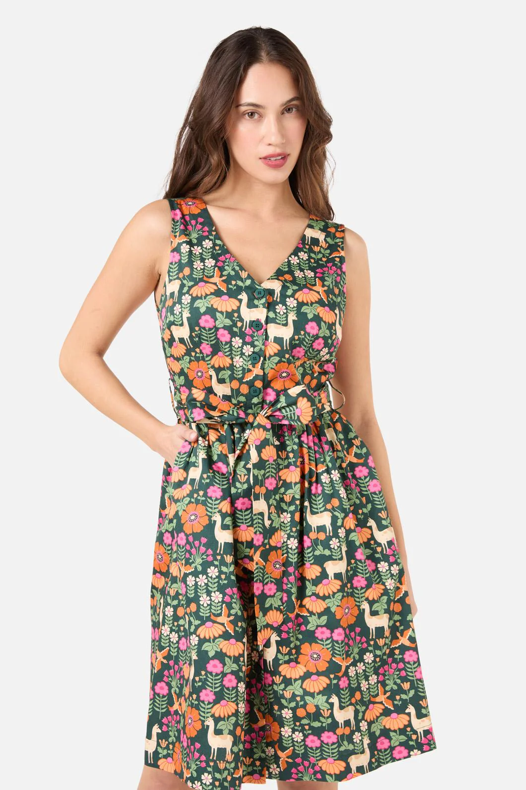 Llama V Neck Sleeveless Dress - Image 3