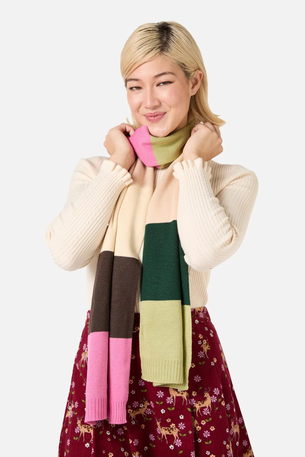 Pink Striped Knit Scarf - Image 2