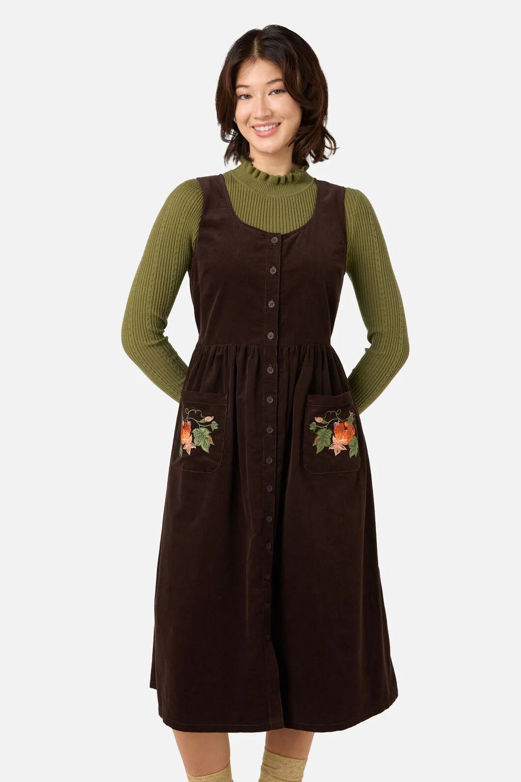 Pumpkin Embroidered Cord Dress - Image 4