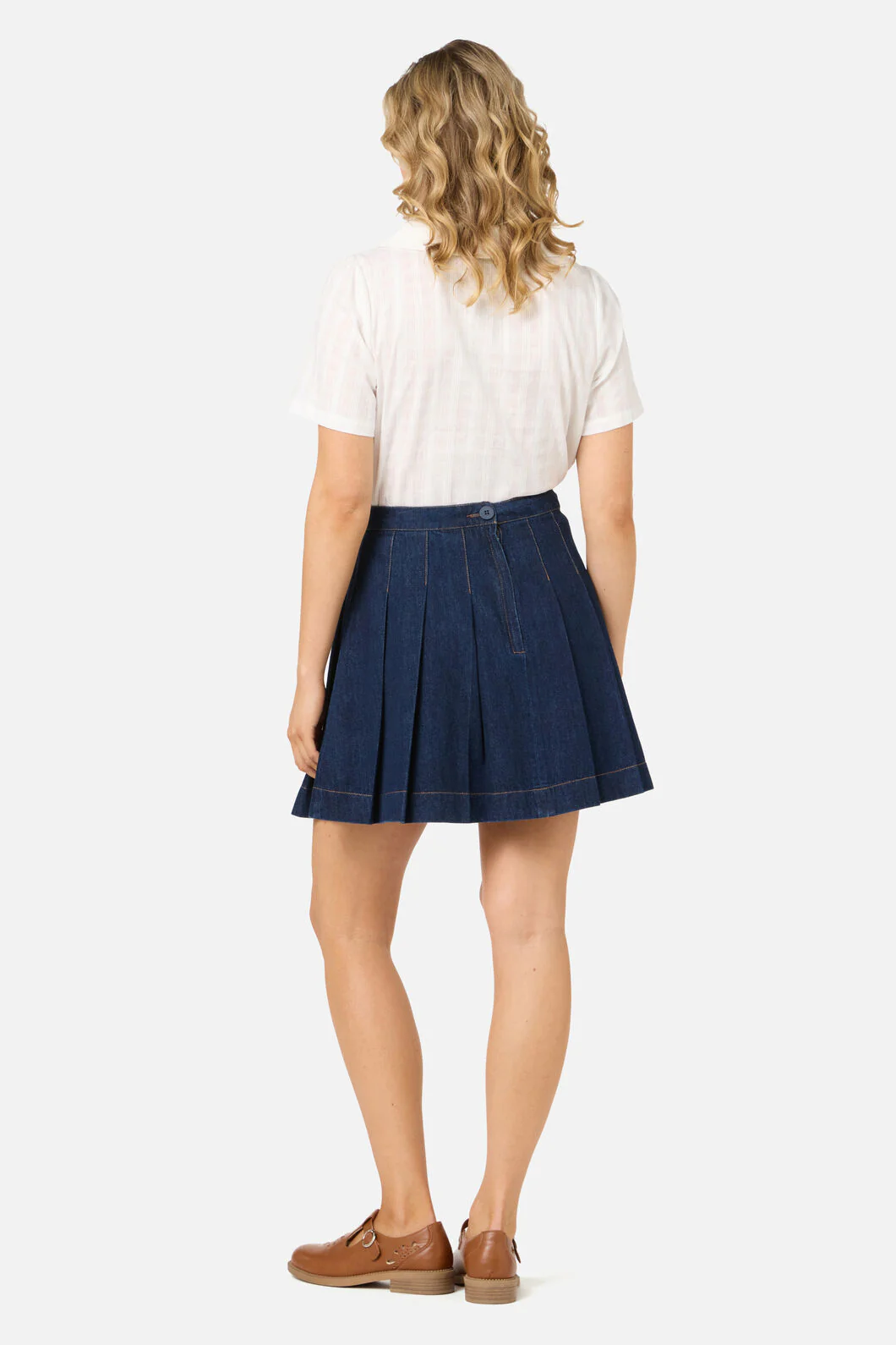 Rae Pleated Denim Mini Skirt - Image 4