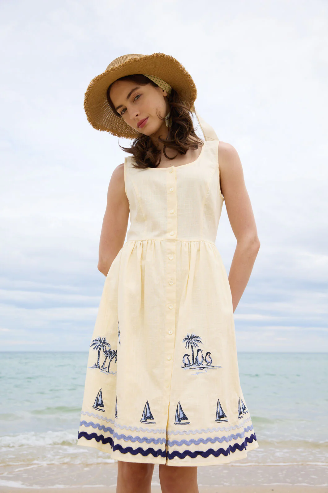 Seaside Toile Emb Mini Dress