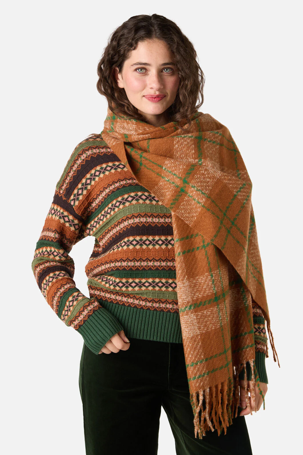Tan Check Scarf - Image 2