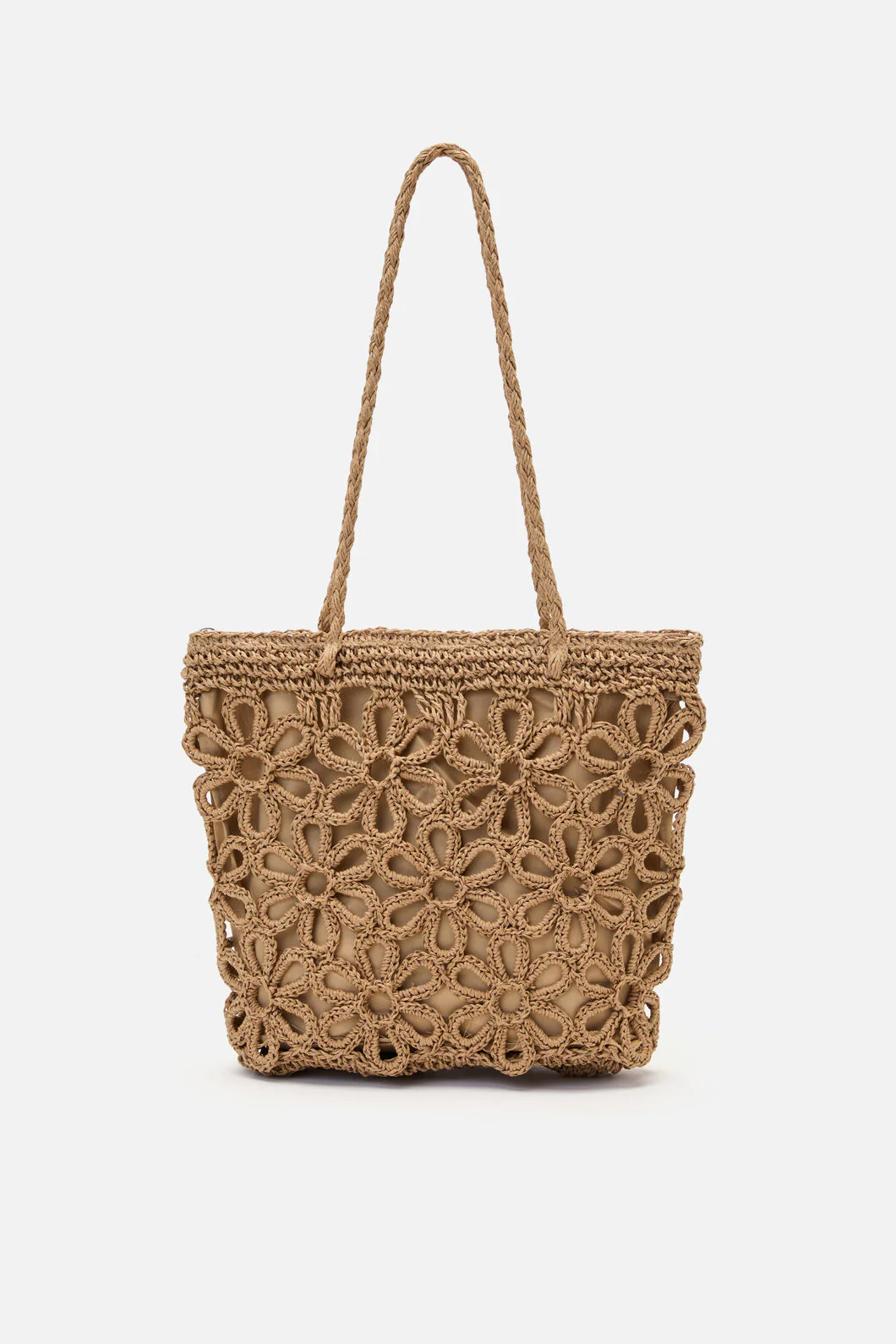 Tan Flower Straw Bag - Image 5