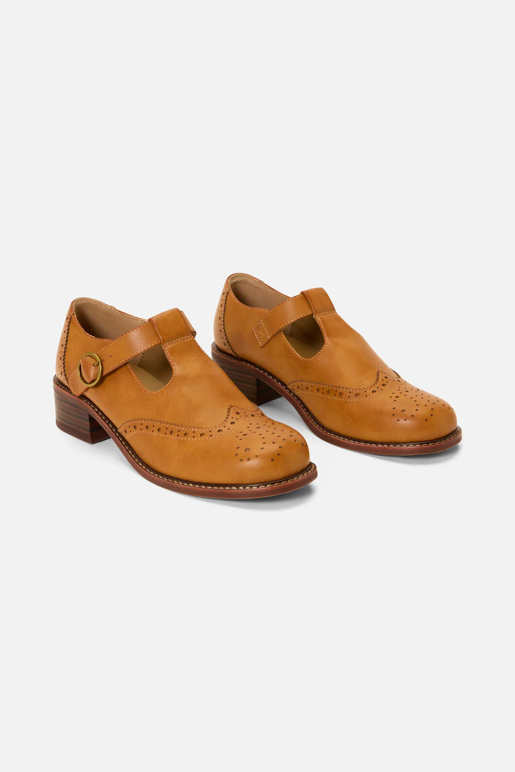 Tan T Bar Brogue Shoe